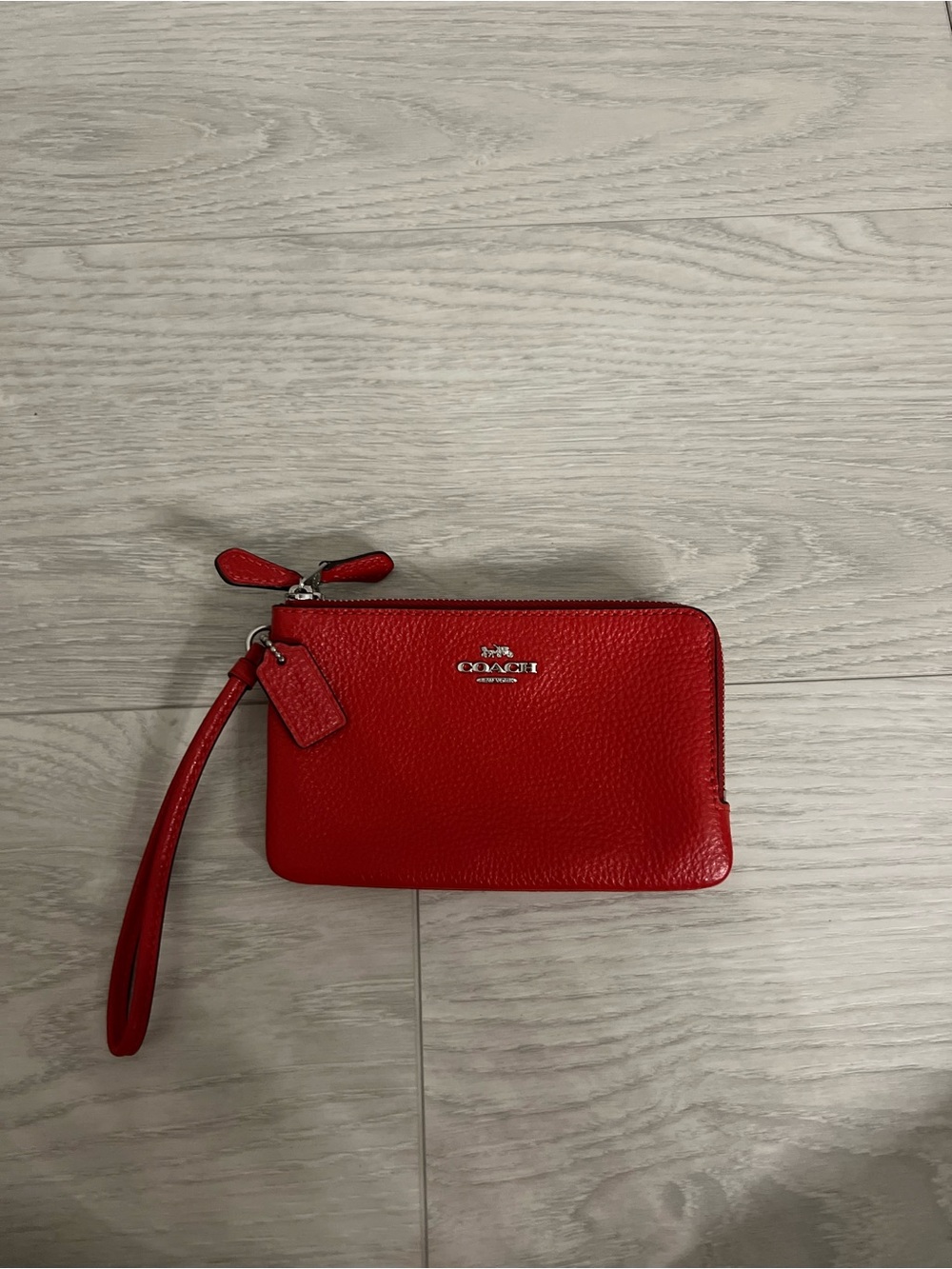 Coach Red Leather Wristlet with Silver Logo - Picture 4 of 5